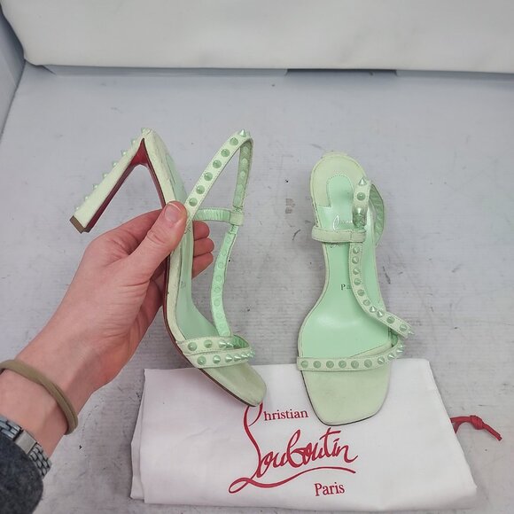CHRISTIAN Rosa Condorapik Spikes Mint Green Slingback Sandal - Picture 1 of 10